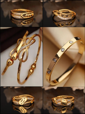 Vedda Brass Diamond Gold-plated Bangle Set(Pack of 6)