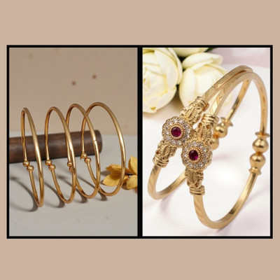 REEWAZIMPERIAL Brass Diamond Gold-plated Bangle Set(Pack of 2)
