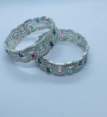 SawariyaCollect Metal Ruby Silver Coated Bangle Set(Pack of 2)