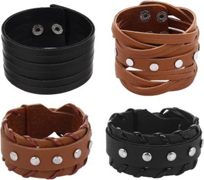 GoldNera Metal, Leather Bracelet Set(Pack of 4)