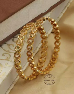 DH JEWELLS Brass Cubic Zirconia, Diamond Gold-plated Bangle Set(Pack of 2)