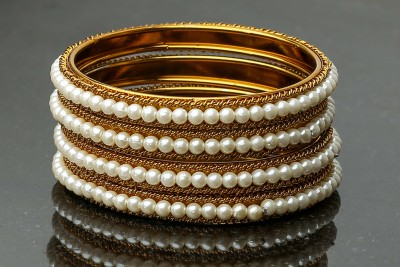 GLIKA Metal Pearl, Zircon Gold-plated Bangle Set(Pack of 4)