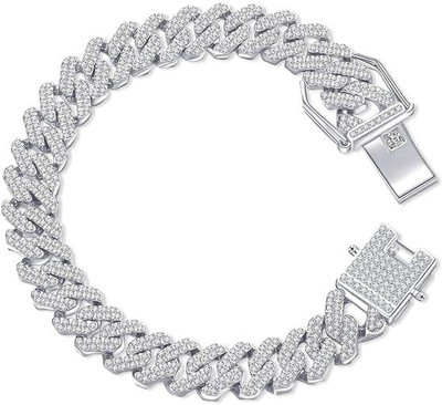Miami Metal, Alloy, Steel, Stainless Steel Cubic Zirconia, Diamond, Crystal Platinum, Rhodium, Silver Bracelet