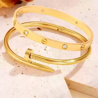 Bauble Cluster Stainless Steel Cubic Zirconia Gold-plated Bracelet(Pack of 2)