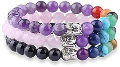 VIBESLE Stone, Rose Quartz, Amethyst, 7 Chakra Beads, Crystal Charm Bracelet