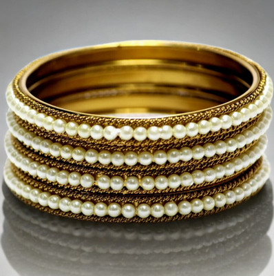 jasak Brass Pearl Gold-plated Bangle Set(Pack of 4)