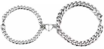 vien Stainless Steel Sterling Silver Bracelet Set(Pack of 2)