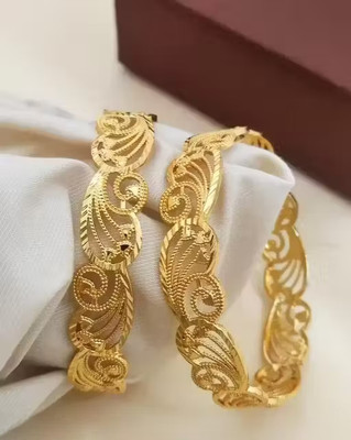 Divastri Brass Diamond Gold-plated Bangle Set(Pack of 2)