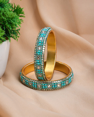 ShiyaShree Brass Pearl, Cubic Zirconia, Diamond, Crystal Gold-plated Bangle Set(Pack of 2)