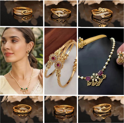 brado jewellery Brass Diamond Gold-plated Bangle(Pack of 9)