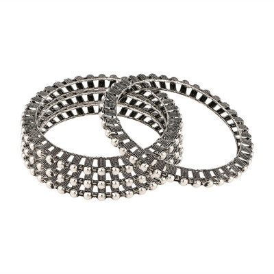 Mode Mania Brass Silver Bangle Set(Pack of 4)