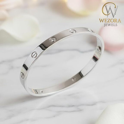 WEZORA JEWELS Stainless Steel Cubic Zirconia, Diamond Silver Bracelet