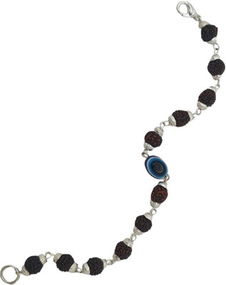 HAPPY CREATION Rudraksha, Evil Eye Silver Charm Bracelet