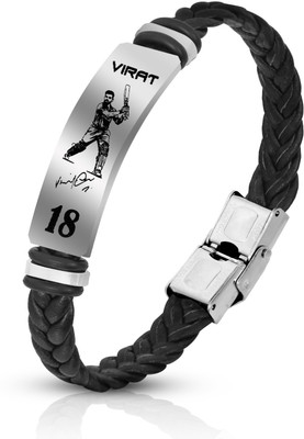University Trendz Stainless Steel, Leather Silver Coated Bracelet