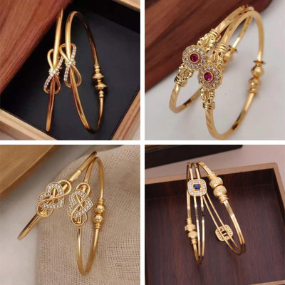 Divastri Brass Diamond Gold-plated Bangle Set(Pack of 4)