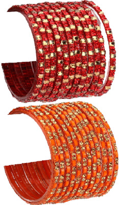 AFAST Glass Crystal Enamel Bangle Set(Pack of 10)