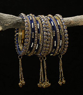 Rijoli Metal Zircon Gold-plated Bangle Set(Pack of 10)