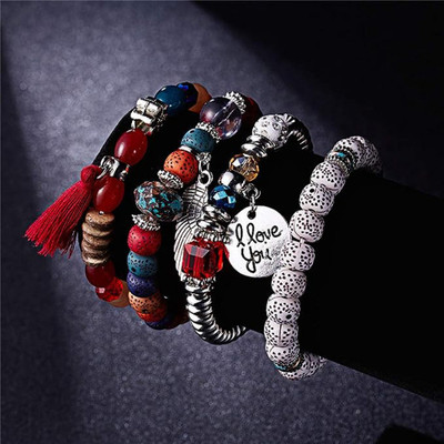 Shining Diva Alloy Crystal Silver Bracelet Set(Pack of 4)