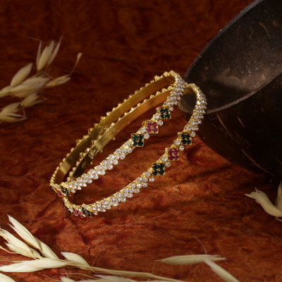 kewai Metal Cubic Zirconia Gold-plated Bangle Set