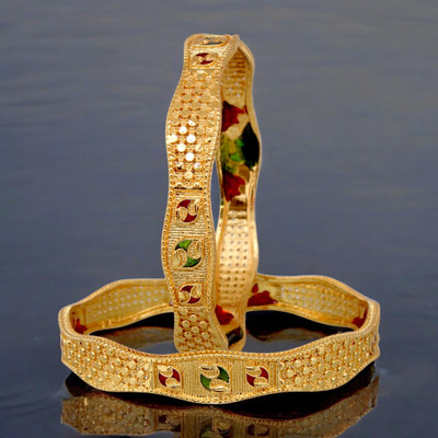 Lucky Jewellery Alloy Gold-plated Bangle Set(Pack of 2)
