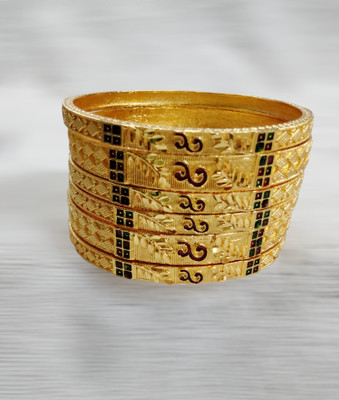 HouseOfCommon Brass Gold-plated Bangle Set(Pack of 6)