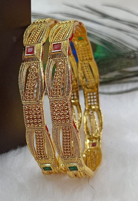 Atulya Brass Cubic Zirconia Gold-plated Bangle Set(Pack of 2)
