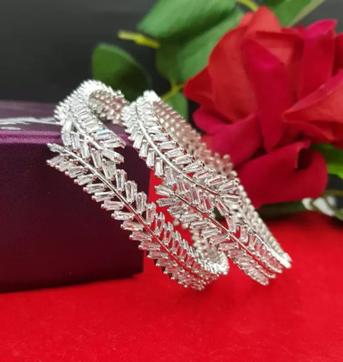 DENICRAAS Alloy Zircon Silver Bangle Set(Pack of 2)