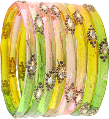 ZULKA Glass Diamond, Zircon Bangle Set(Pack of 8)