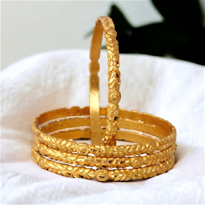 Lucky Jewellery Copper Gold-plated Bangle Set(Pack of 4)