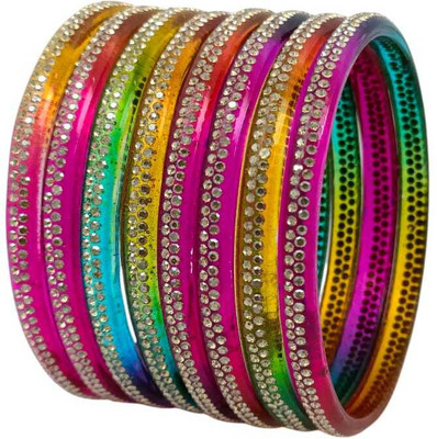 Shahi Pehnawa Glass Cubic Zirconia Bangle Set(Pack of 8)