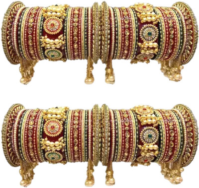 Alzawiah Brass Cubic Zirconia Gold-plated Bangle Set(Pack of 38)