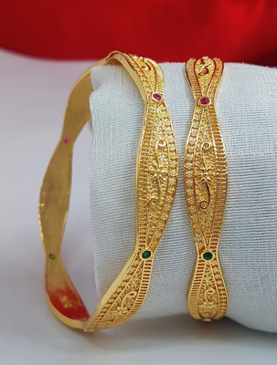 DH JEWELLS Brass Cubic Zirconia, Diamond Gold-plated Bangle Set(Pack of 2)