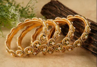SAAD Alloy Pearl Gold-plated Bangle Set(Pack of 4)
