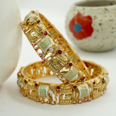 Panini Jewels Copper Ruby Gold-plated Bangle Set(Pack of 2)