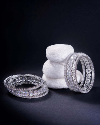 Opal Touch Brass Cubic Zirconia Rhodium Bangle Set(Pack of 6)