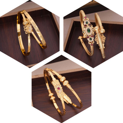 VEDDAA Brass Diamond Gold-plated Bangle Set(Pack of 3)