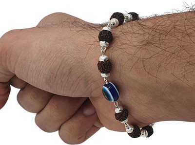 PremPyare Kripalu Store Rudraksha, Evil Eye Silver Charm Bracelet