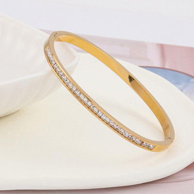 MYKI Stainless Steel Cubic Zirconia Gold-plated Kada