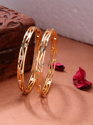 NVR Alloy Cubic Zirconia Gold-plated Bangle(Pack of 2)