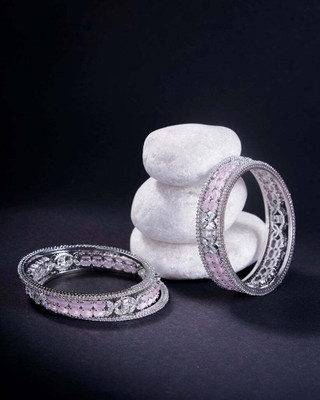 Opal Touch Brass Rhodium Bangle Set(Pack of 6)