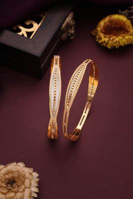 Sangria Brass Diamond Gold-plated Bangle Set(Pack of 2)