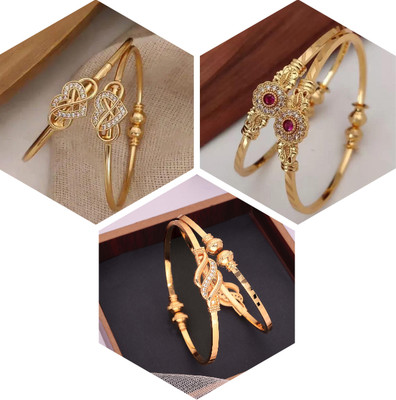 VEDDAA Brass Diamond Gold-plated Bangle Set(Pack of 3)