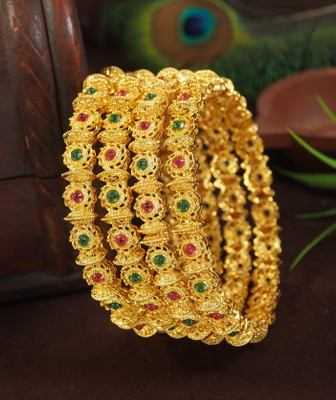 OrnaDzn Zevellery Alloy Beads Gold-plated Bangle Set(Pack of 4)
