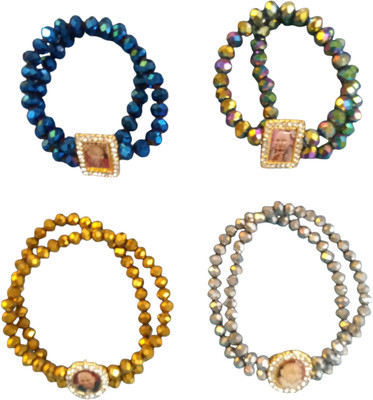 GURU JI CREATION Stone, Citrine + Golden, Crystal, Golden Pyrite, Clear Quartz Bracelet Set(Pack of 4)