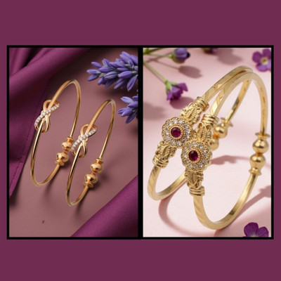 REEWAZIMPERIAL Brass Diamond Gold-plated Bangle Set(Pack of 2)