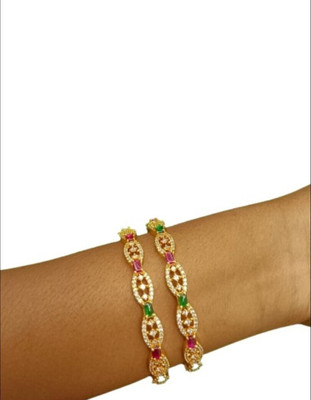 ZAMZAM Copper Emerald Gold-plated Bangle Set(Pack of 2)