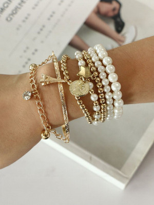 Dressberry Alloy Cubic Zirconia Gold-plated Cuff(Pack of 6)