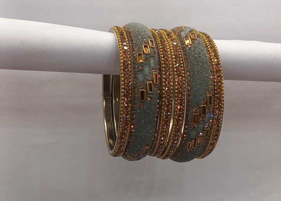 Terraband Alloy Crystal Silver Bangle Set(Pack of 6)