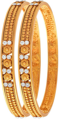 JFL Jewellery for Less Copper Cubic Zirconia Gold-plated Bangle Set(Pack of 2)