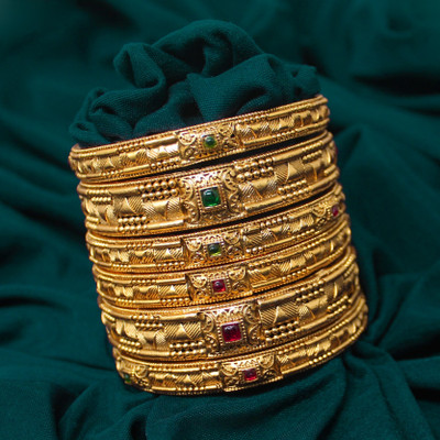 JANAVI Alloy Ruby Gold-plated Bangle Set(Pack of 6)